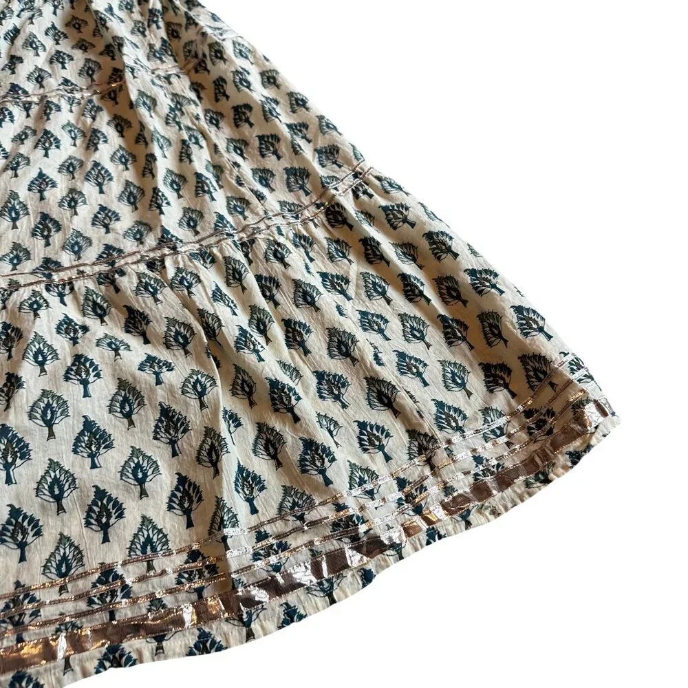 Raga Anthropologie Block Printed Midi Dress Tie Straps 100% Cotton Size Small - Picture 9 of 10